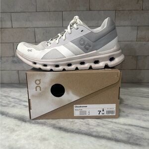 On Running Women's Cloudrunner - White and Gray Tones